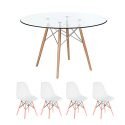Combo Mesa de Vidrio 90 Cm + 4 Sillas Eames Blancas