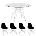 Combo Mesa de Vidrio 90 Cm + 4 Sillas Eames Eiffel Negras